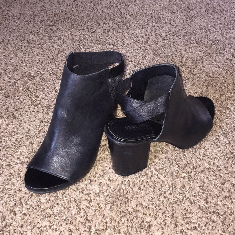 Strappy back peep toe heels